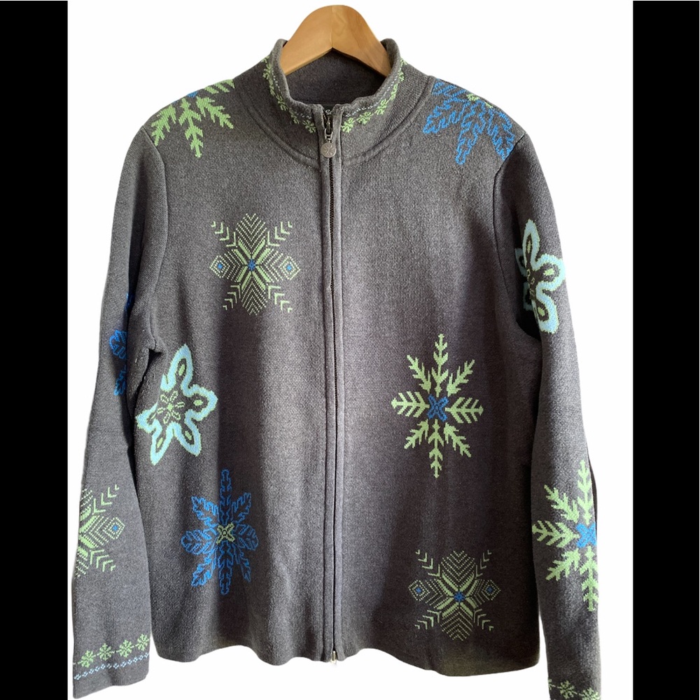 Eddie Bauer Full Zip Cotton Snowflake Cardigan XL